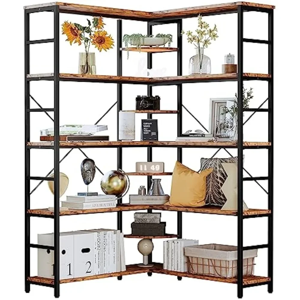 5Tier LShaped Corner Bookcase with Curved Panels Cave Supplies