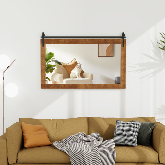 Farmhouse Barn Door Wall Mirror with Wood Frame and Bracket - Image 2
