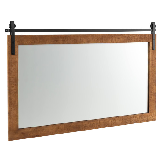 Farmhouse Barn Door Wall Mirror with Wood Frame and Bracket - Image 3
