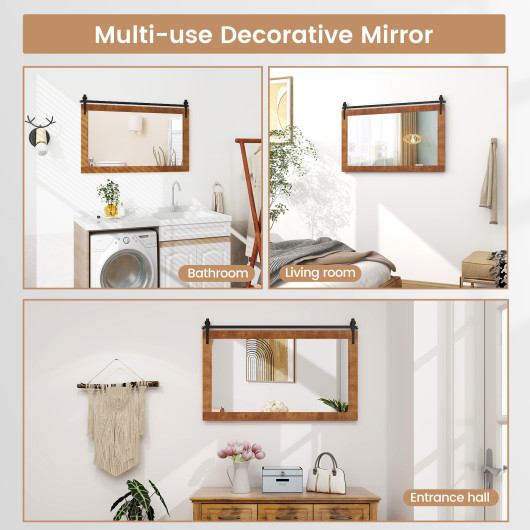 Farmhouse Barn Door Wall Mirror with Wood Frame and Bracket - Image 6