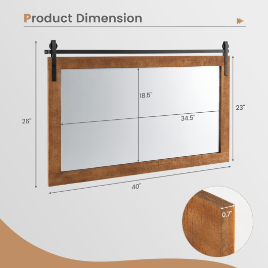 Farmhouse Barn Door Wall Mirror with Wood Frame and Bracket - Image 4