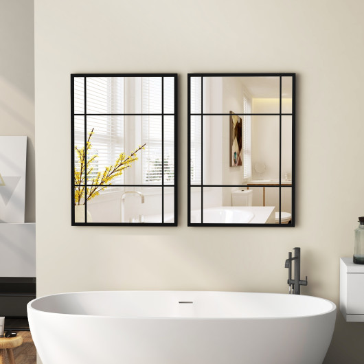 Black Metal Framed Wall Mounted Mirror with Shatterproof Glass
