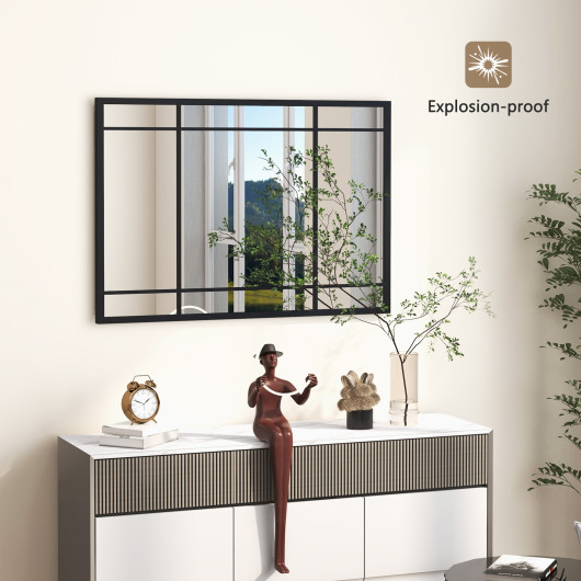 Black Metal Framed Wall Mounted Mirror with Shatterproof Glass - Image 2