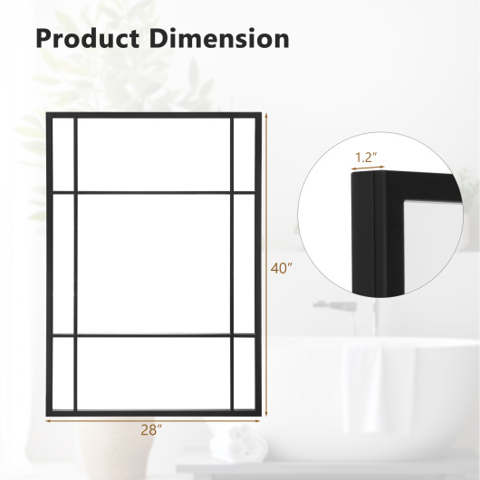 Black Metal Framed Wall Mounted Mirror with Shatterproof Glass - Image 4