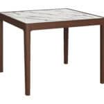 White Square Dining Table with Marble-Look Top and Wood Base