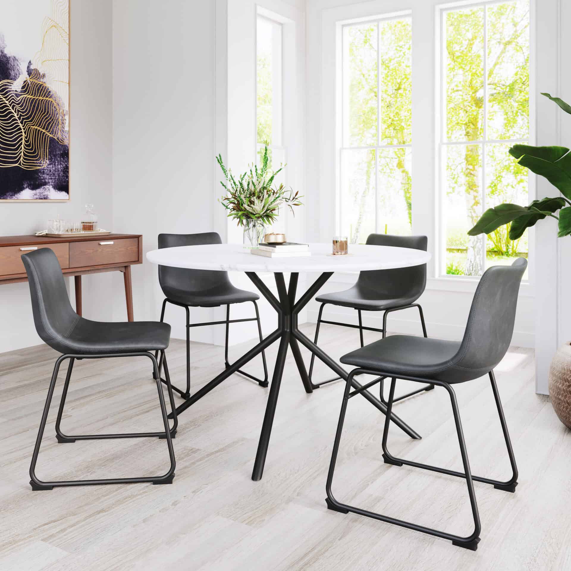 Mid Century Modern Round Dining Table with Marble Print Top 1 Mid Century Modern Round Dining Table with Marble Print Top