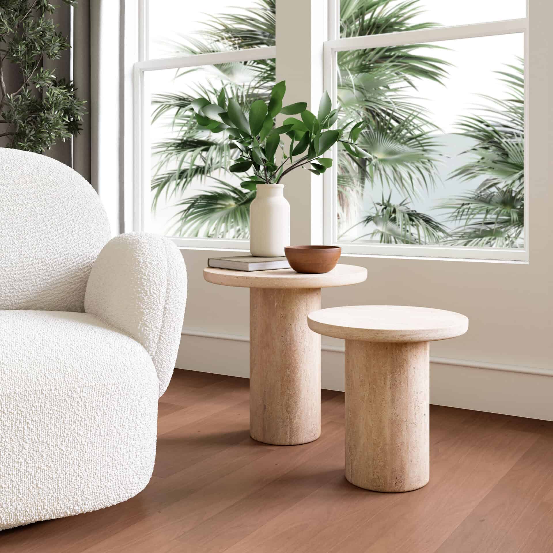 Sleek Modern Accent Tables with Travertine Finish (Set of 2) 1 Sleek Modern Accent Tables with Travertine Finish (Set of 2)