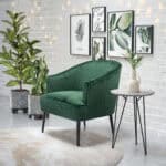 Boho Chic Green Accent Chair with Tufted Upholstery and Wood Legs 11 Boho Chic Green Accent Chair with Tufted Upholstery and Wood Legs