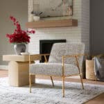 Boucle Accent Chair with Forged Steel Frame and Armrests