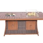 Brown Wicker Gas Fire Pit Table with Ice Bucket, Modern