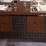 Brown Wicker Gas Fire Pit Table with Ice Bucket, Modern