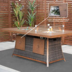 Brown Wicker Gas Fire Pit Table with Ice Bucket, Modern