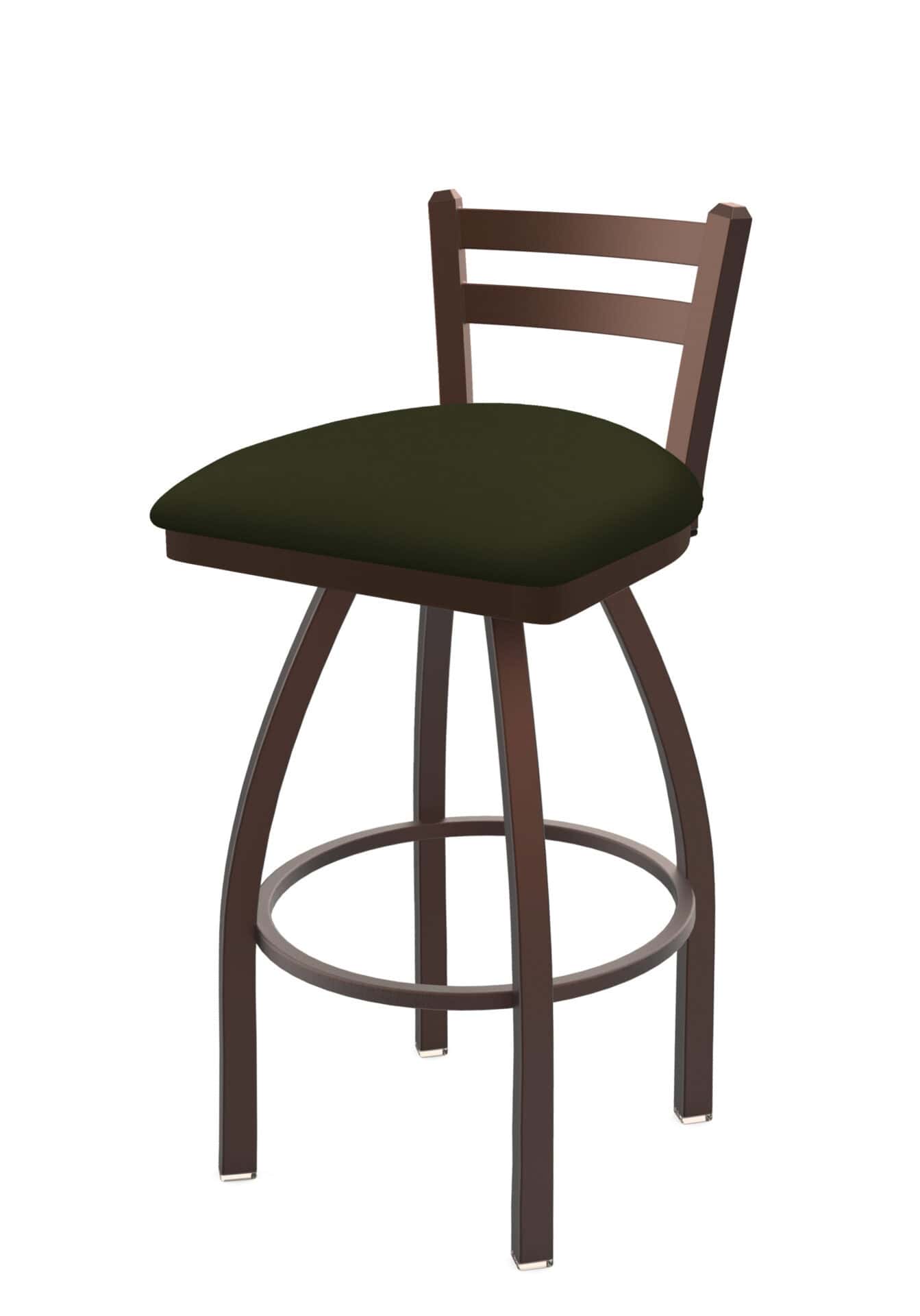 30-Inch Low Ladder Back Bar Stool with Steel Frame, Bronze Finish, Canter Pine Seat, and Single-Ring Base 1 30-Inch Low Ladder Back Bar Stool with Steel Frame, Bronze Finish, Canter Pine Seat, and Single-Ring Base