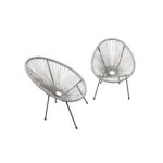 28" Gray and Black Indoor Outdoor String Accent Chairs, Set of 2