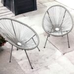 28" Gray and Black Indoor Outdoor String Accent Chairs, Set of 2