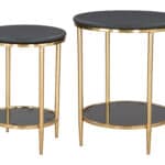 Black Round Steel and Marble Coffee Table Set (Set of 2) 7 Black Round Steel and Marble Coffee Table Set (Set of 2)