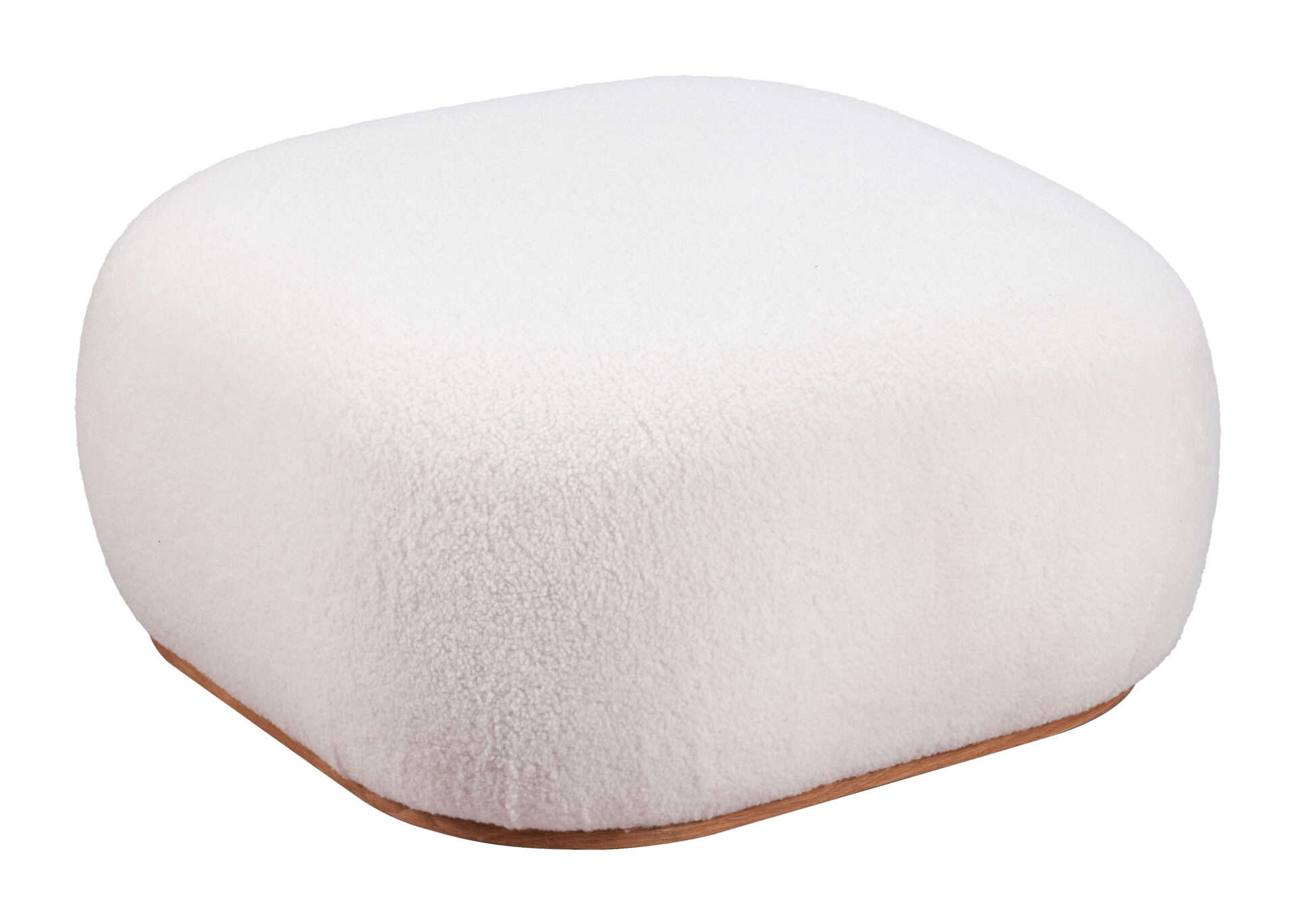 Cream Upholstered Sherpa Ottoman with Wood Veneer Legs 4 Cream Upholstered Sherpa Ottoman with Wood Veneer Legs - Image 4