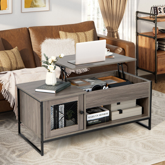Lift Top Coffee Table with Storage and Hidden Compartment Gray 2 Lift Top Coffee Table with Storage and Hidden Compartment Gray - Image 2