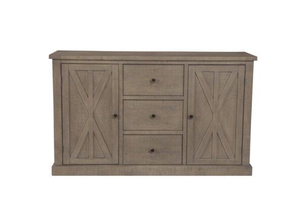 Natural Solid Pine Farmhouse Sideboard with Cabinets and Drawers