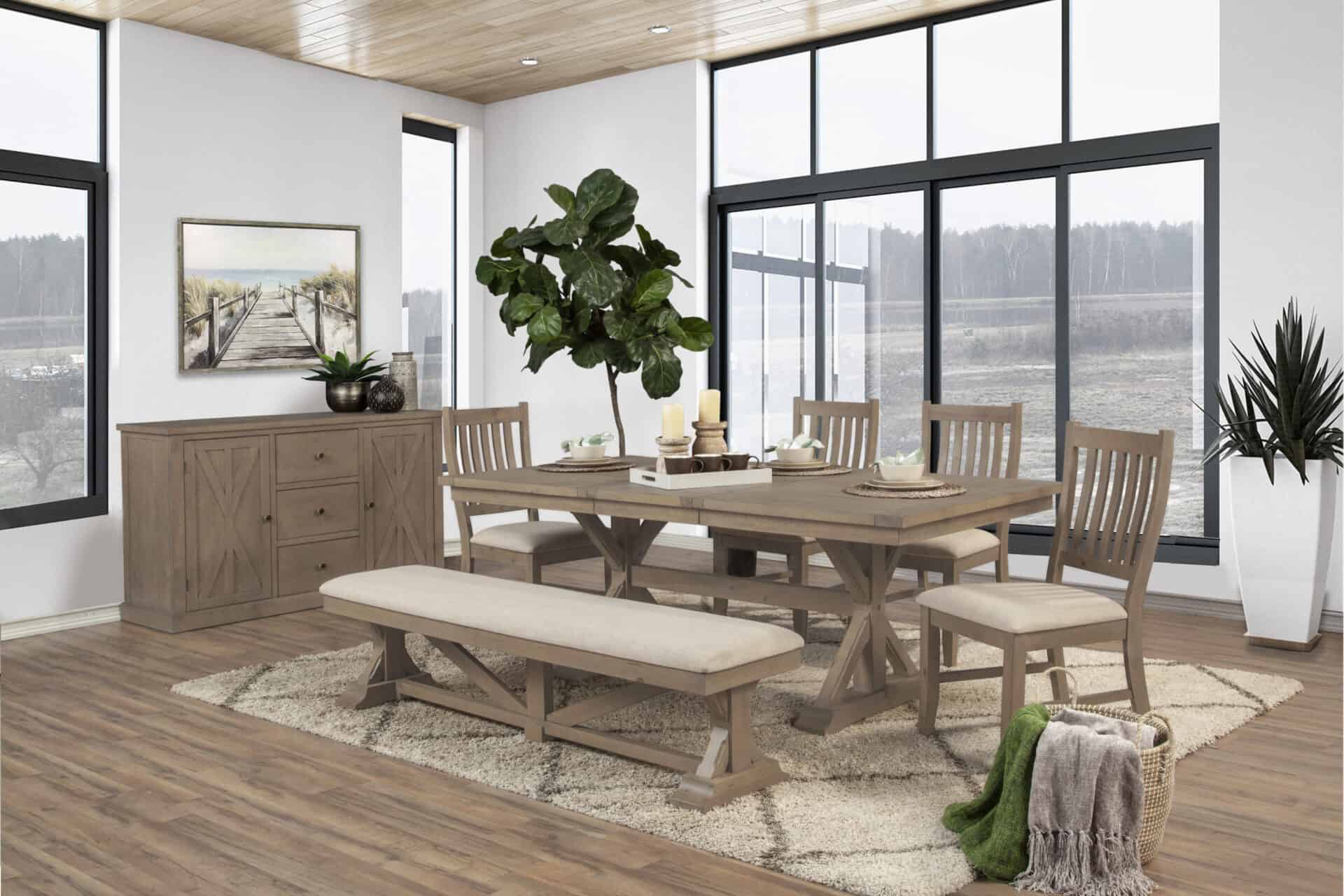 Farmhouse Solid Pine Natural Side Chairs with Beige Cushions (Set of 2) 3 Farmhouse Solid Pine Natural Side Chairs with Beige Cushions (Set of 2) - Image 3