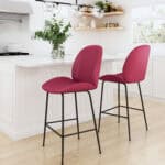 Red Faux Leather Counter Stool with Black Steel Legs