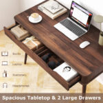 Space-Saving Computer Desk with Drawers and Sturdy Wood Legs