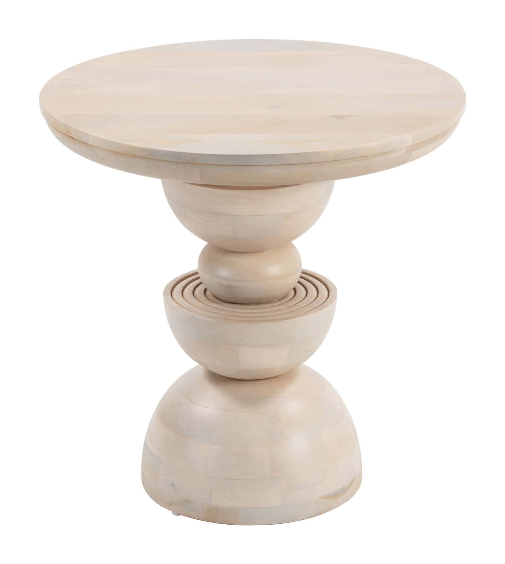 Natural Mango Wood Round Accent Table with Rubber Feet Protection 4 Natural Mango Wood Round Accent Table with Rubber Feet Protection - Image 4