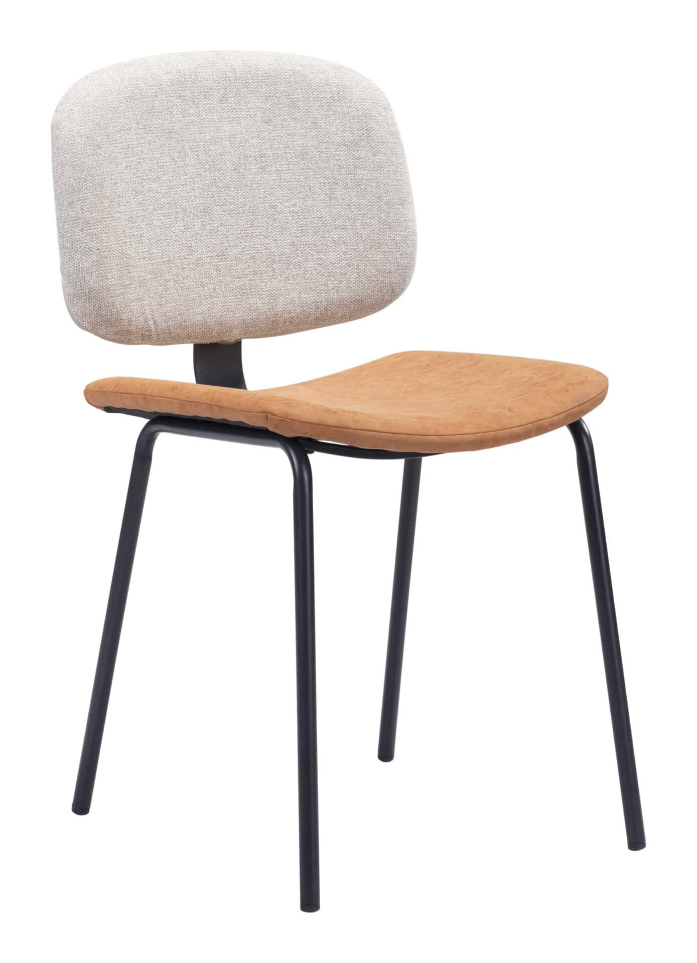 Beige and Brown Dining Chair with Faux Leather and Steel Legs (Set of 2) 3 Beige and Brown Dining Chair with Faux Leather and Steel Legs (Set of 2) - Image 3