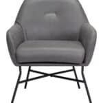 Modern Gray Vinyl Accent Chair with Steel Frame and Armrest Support