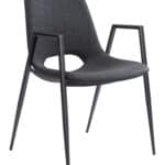 Black Faux Leather Dining Chair with Steel Frame and Armrests (Set of 2)