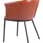 Brown Faux Leather Dining Chair with Armrests and Steel Frame