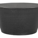 Black Round Coffee Table with Geometric Design and Rubber Feet