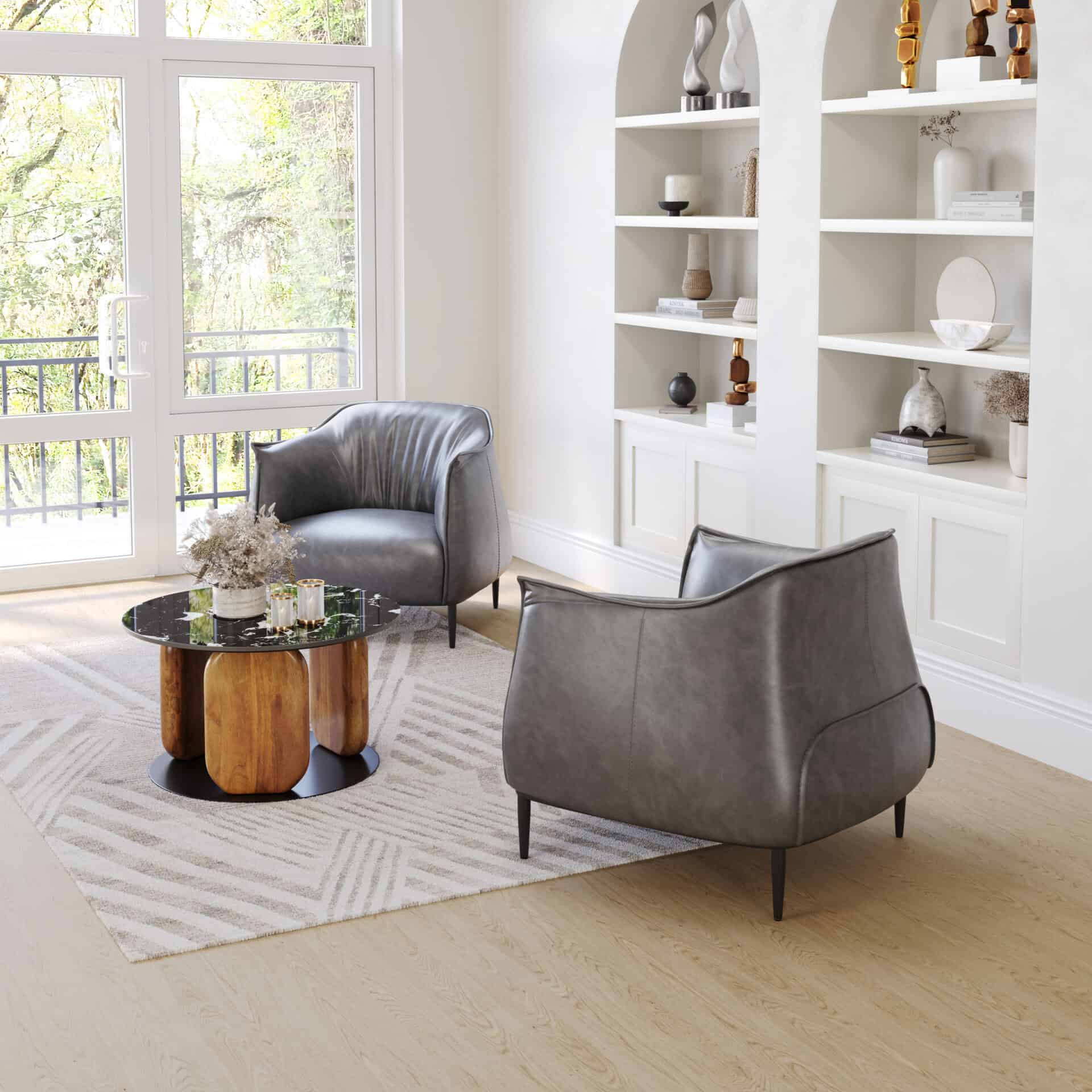 Coffee Faux Leather Accent Chair with Wood Legs and Armrest Support 2 Coffee Faux Leather Accent Chair with Wood Legs and Armrest Support - Image 2