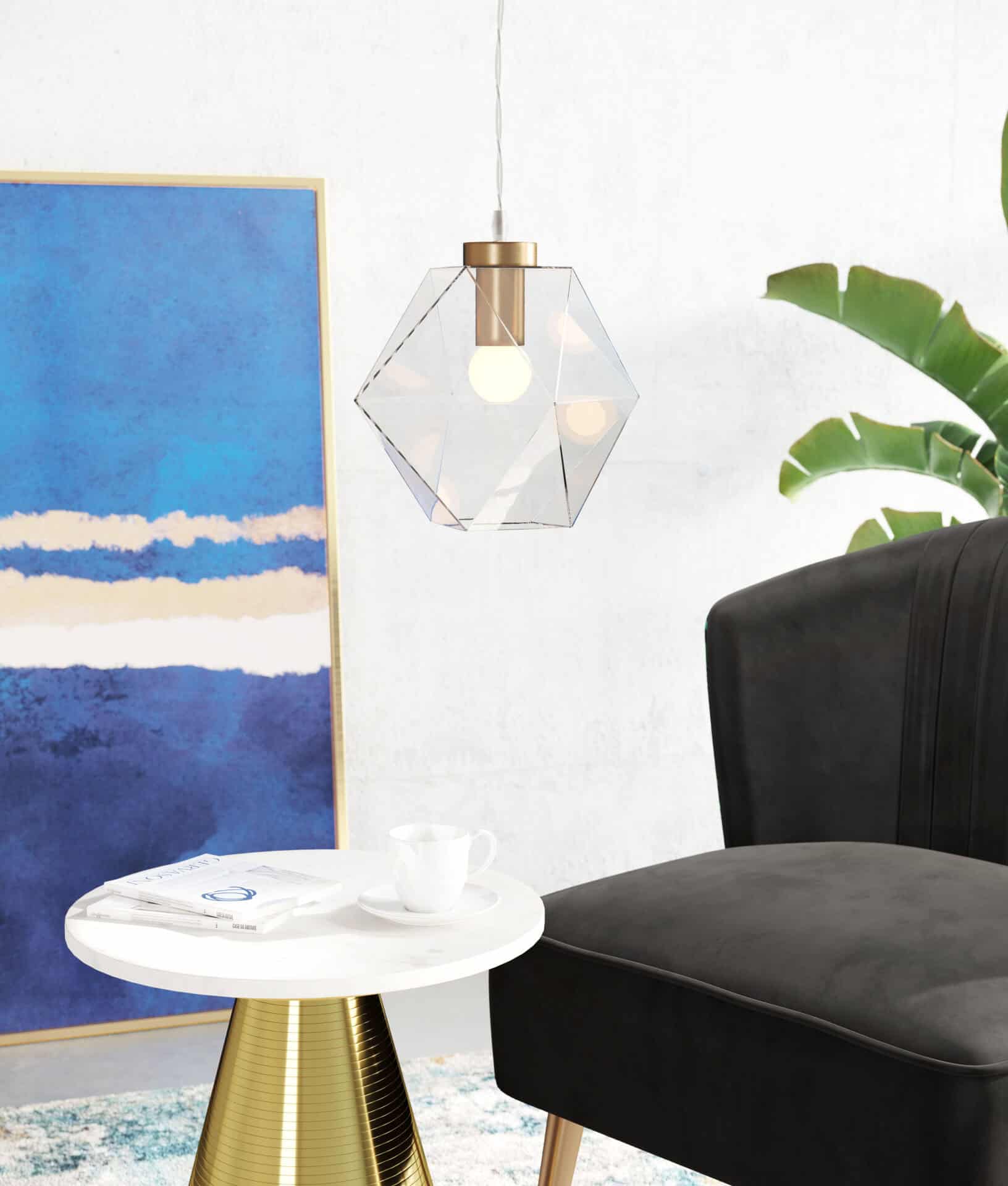 Geometric Brass Ceiling Lamp with Tempered Glass Shade 1 Geometric Brass Ceiling Lamp with Tempered Glass Shade