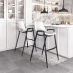 White Faux Leather Barstool with Armrest and Footrest (Set of 2)
