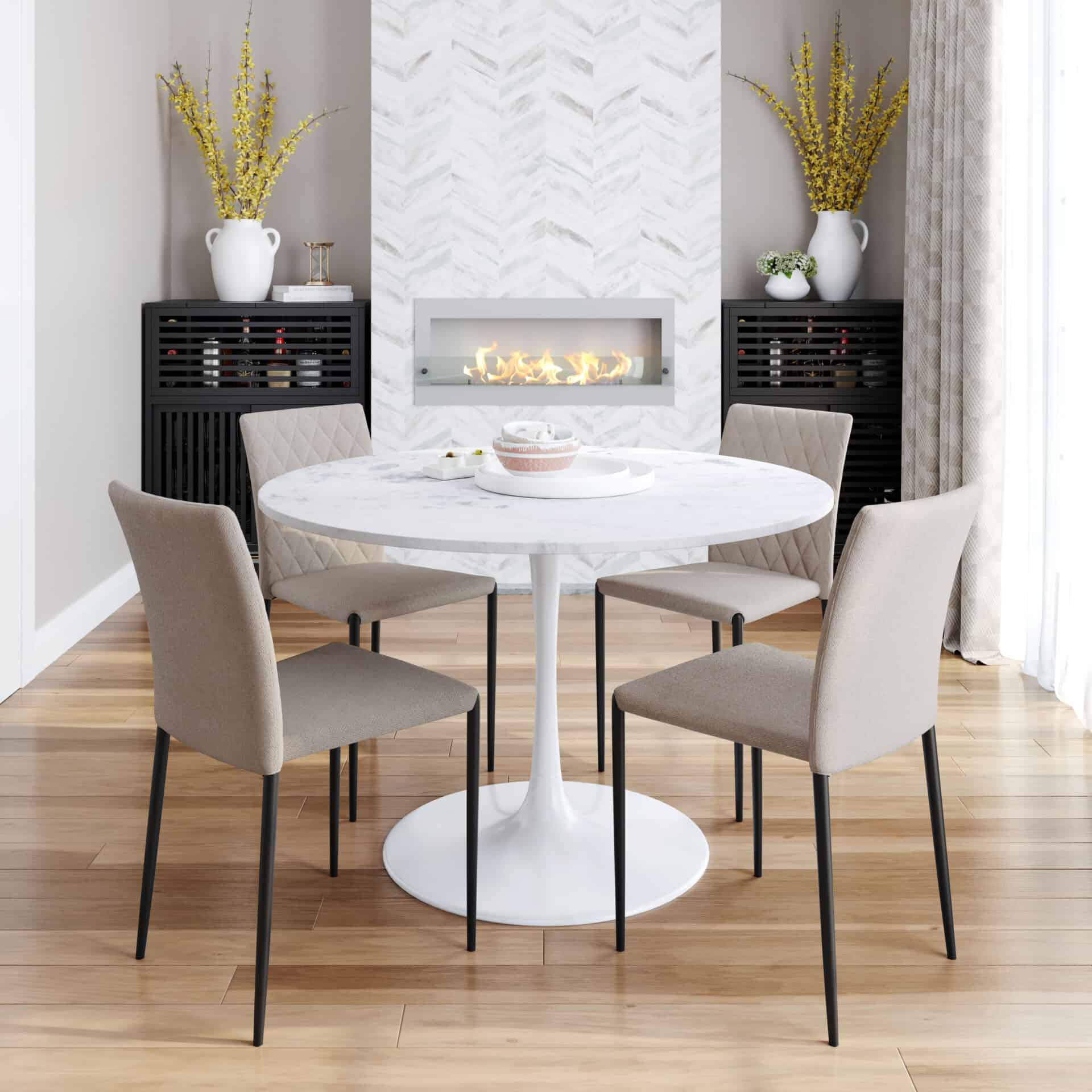 Beige Diamond Pattern Dining Chair with Black Steel Legs (Set of 2) 2 Beige Diamond Pattern Dining Chair with Black Steel Legs (Set of 2) - Image 2