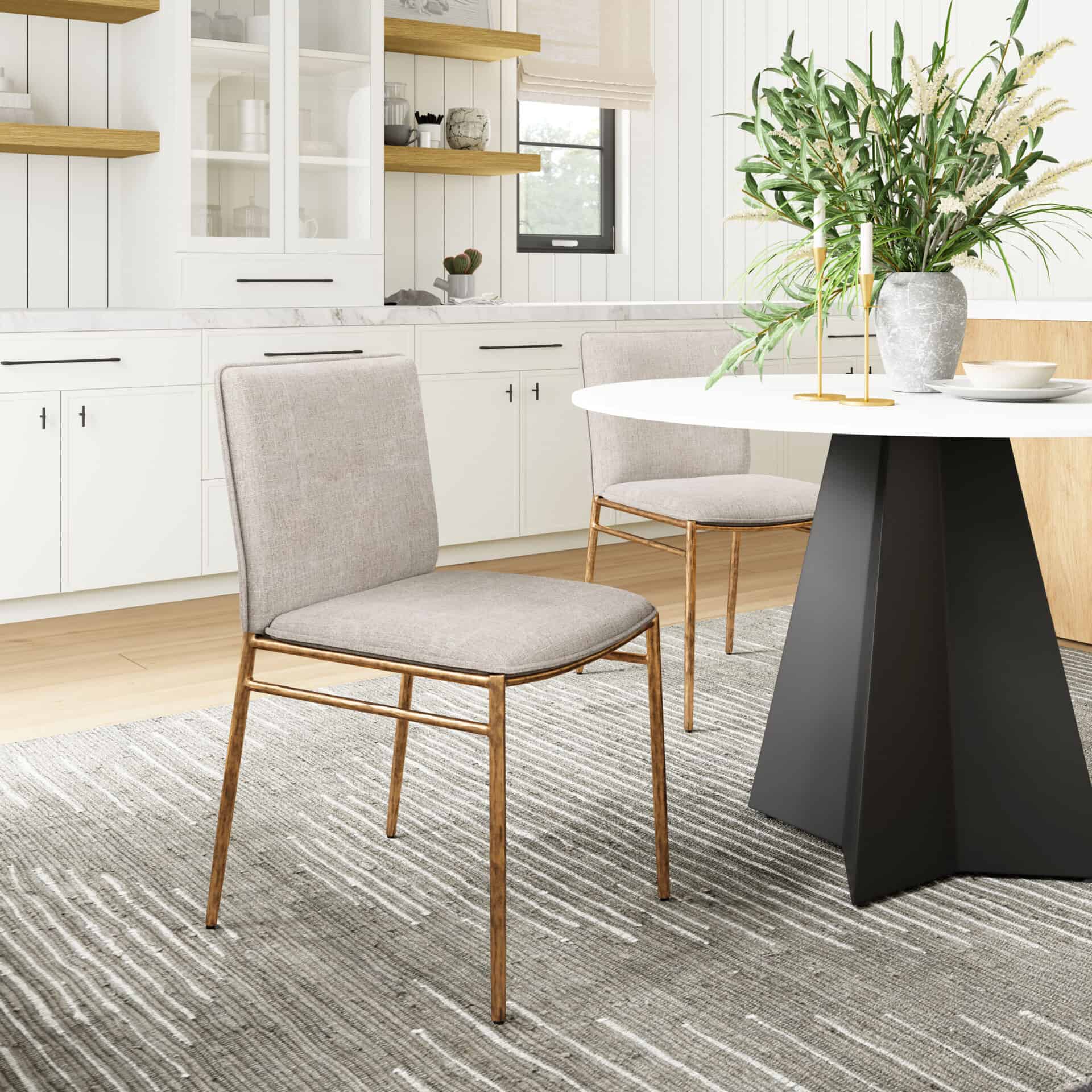 Beige Dining Chair with Gold Steel Frame and Performance Fabric 1 Beige Dining Chair with Gold Steel Frame and Performance Fabric