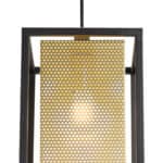 Gold and Black Ceiling Lamp with Steel Frame and Perforated Shade