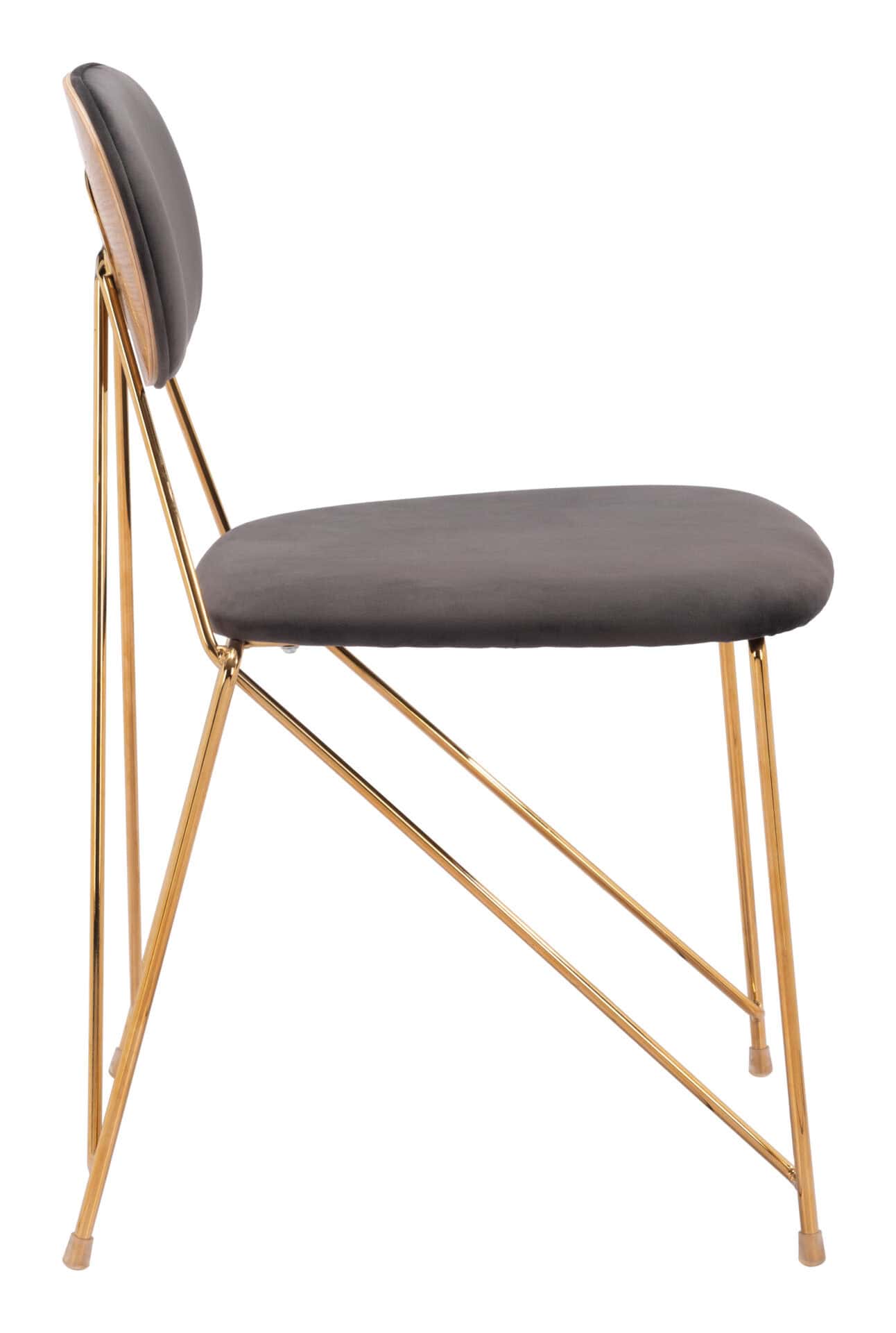 Gray Velvet Dining Chair with Gold Steel Legs (Set of 2) 4 Gray Velvet Dining Chair with Gold Steel Legs (Set of 2) - Image 4