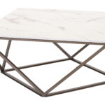 Square Faux Marble Coffee Table with Antique Bronze Base