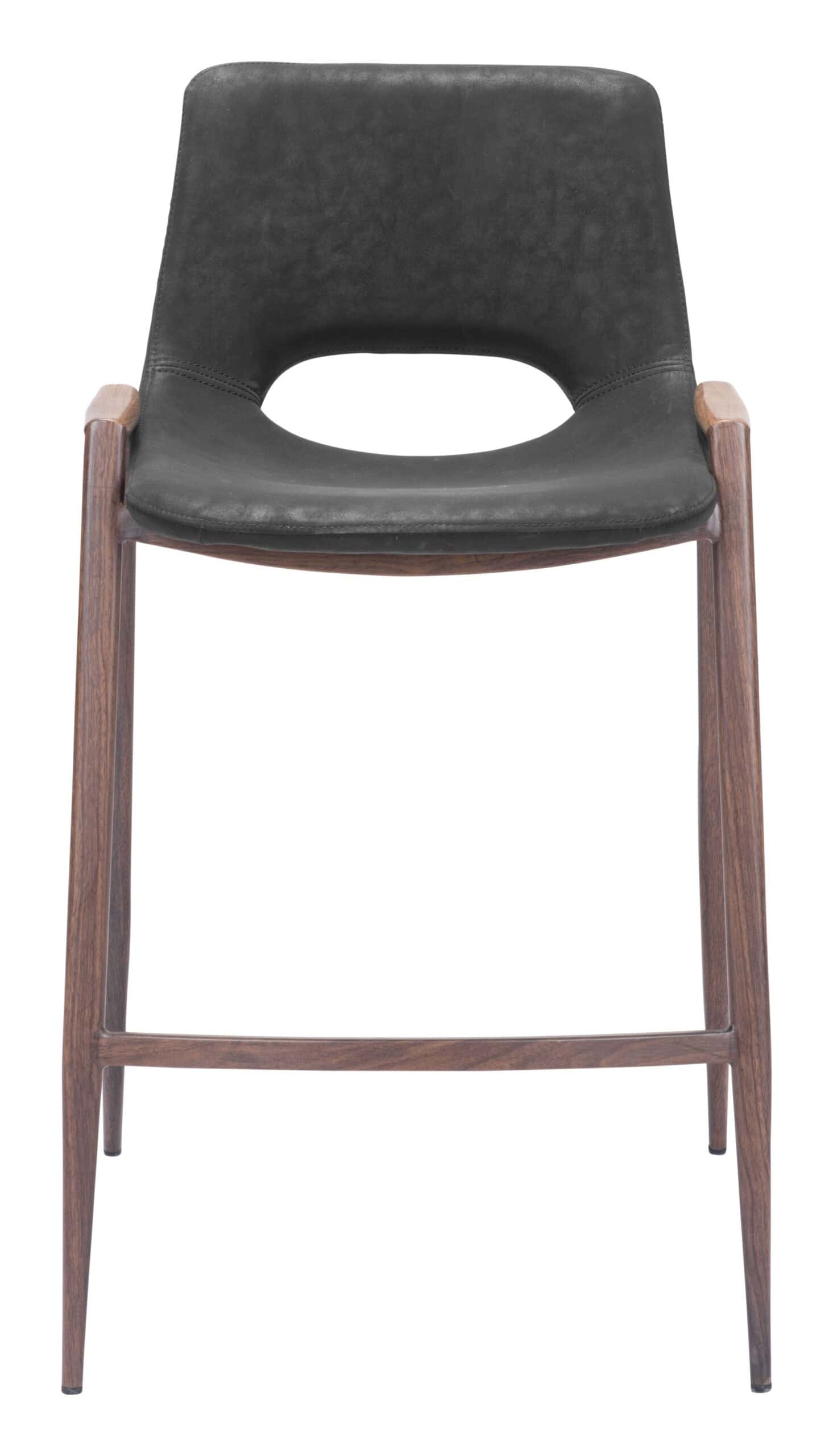 Mid-Century Modern Black and Walnut Counter Stool with Footrest (Set of 2)