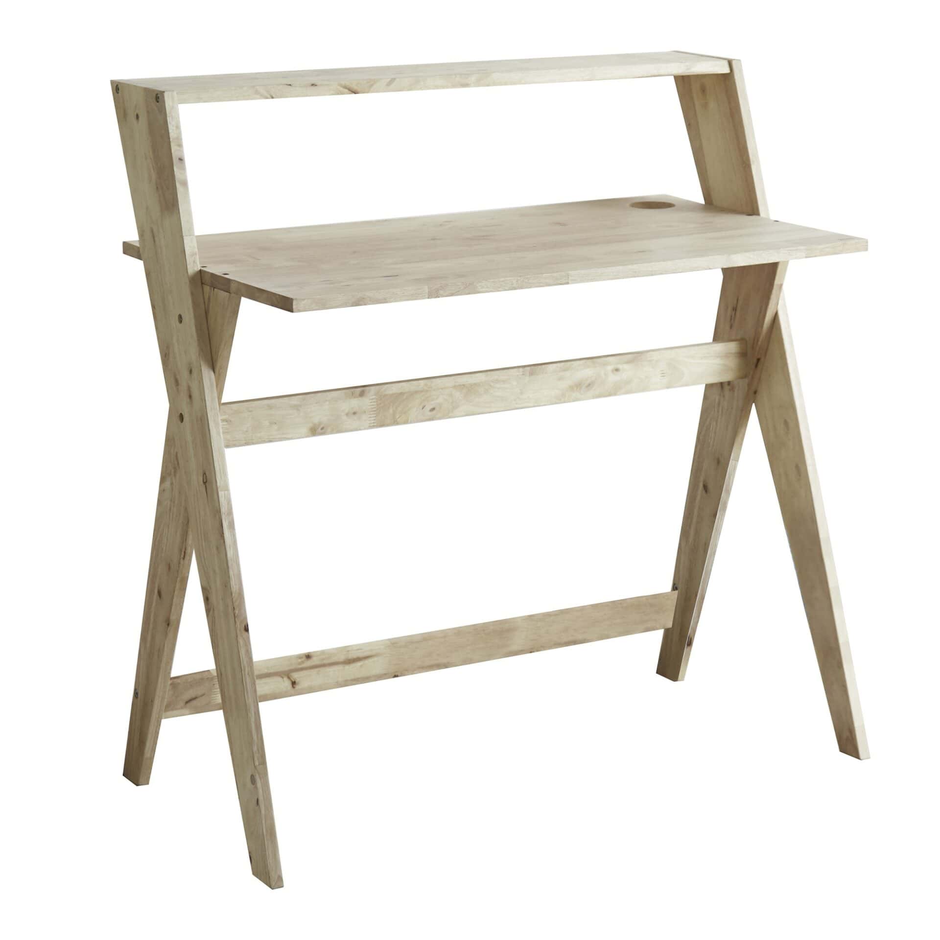 Natural Wood Writing Desk with Rubberwood Base and Modern Style 1 Natural Wood Writing Desk with Rubberwood Base and Modern Style