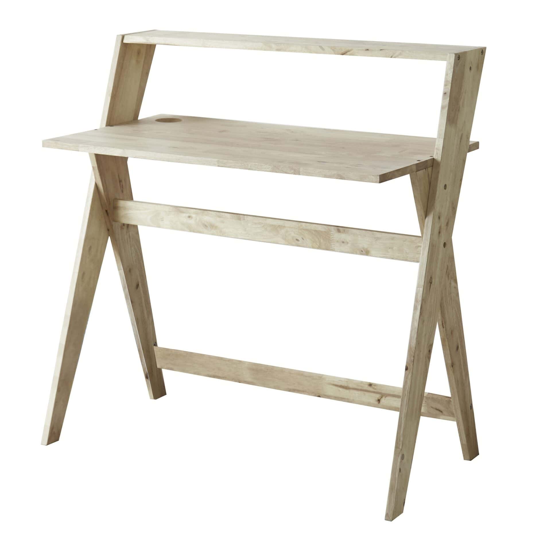 Natural Wood Writing Desk with Rubberwood Base and Modern Style 4 Natural Wood Writing Desk with Rubberwood Base and Modern Style - Image 4