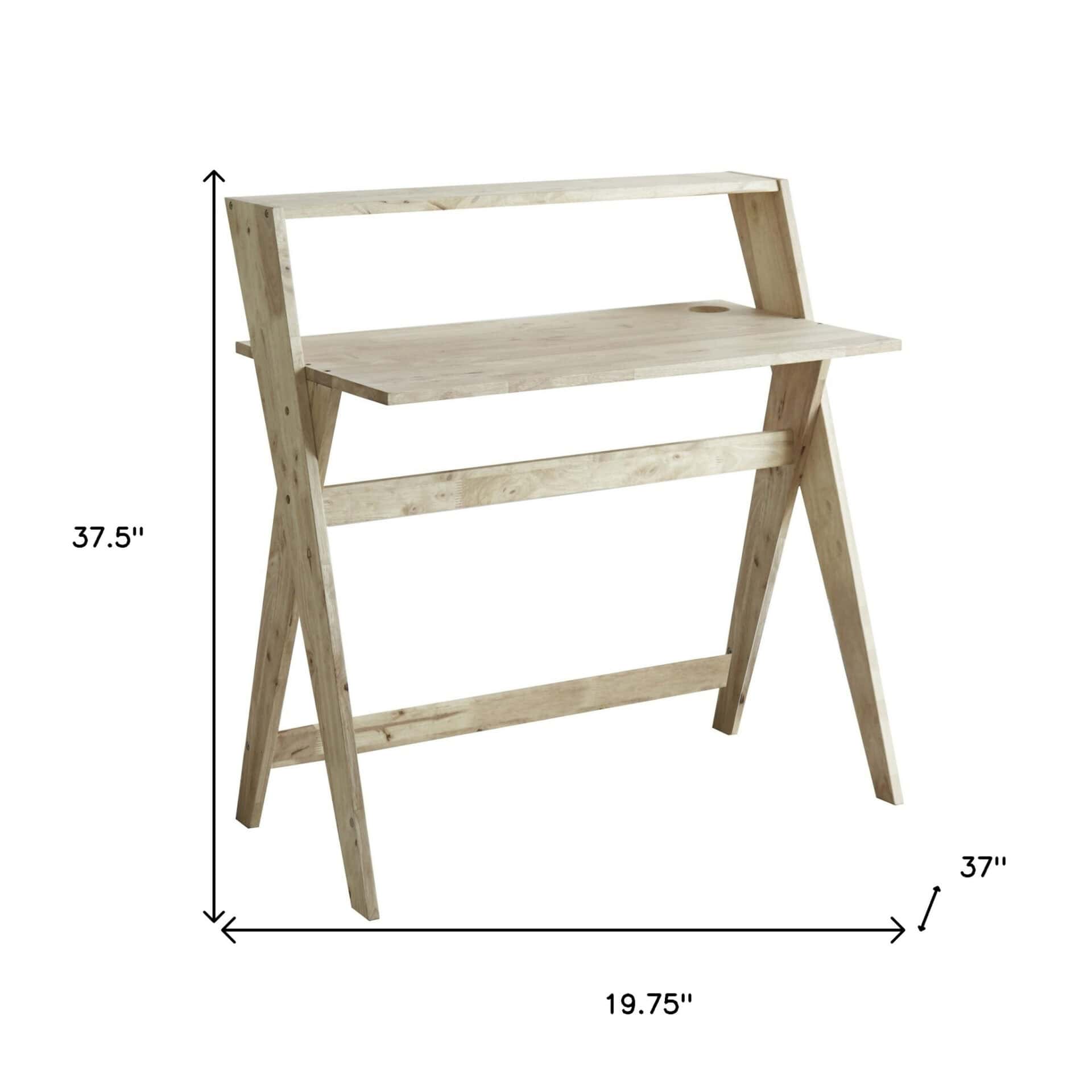 Natural Wood Writing Desk with Rubberwood Base and Modern Style 7 Natural Wood Writing Desk with Rubberwood Base and Modern Style - Image 7
