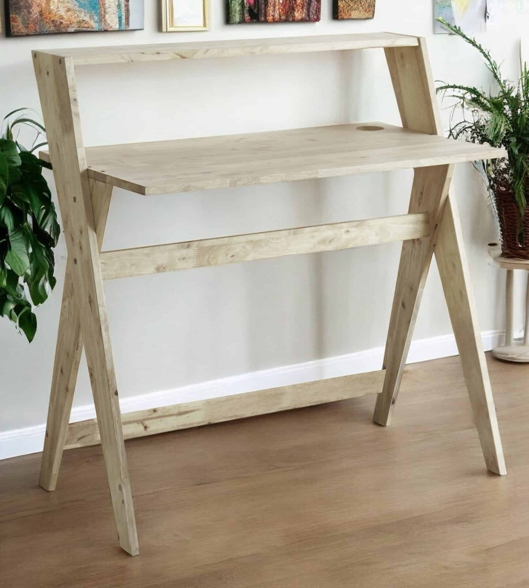 Natural Wood Writing Desk with Rubberwood Base and Modern Style 2 Natural Wood Writing Desk with Rubberwood Base and Modern Style - Image 2
