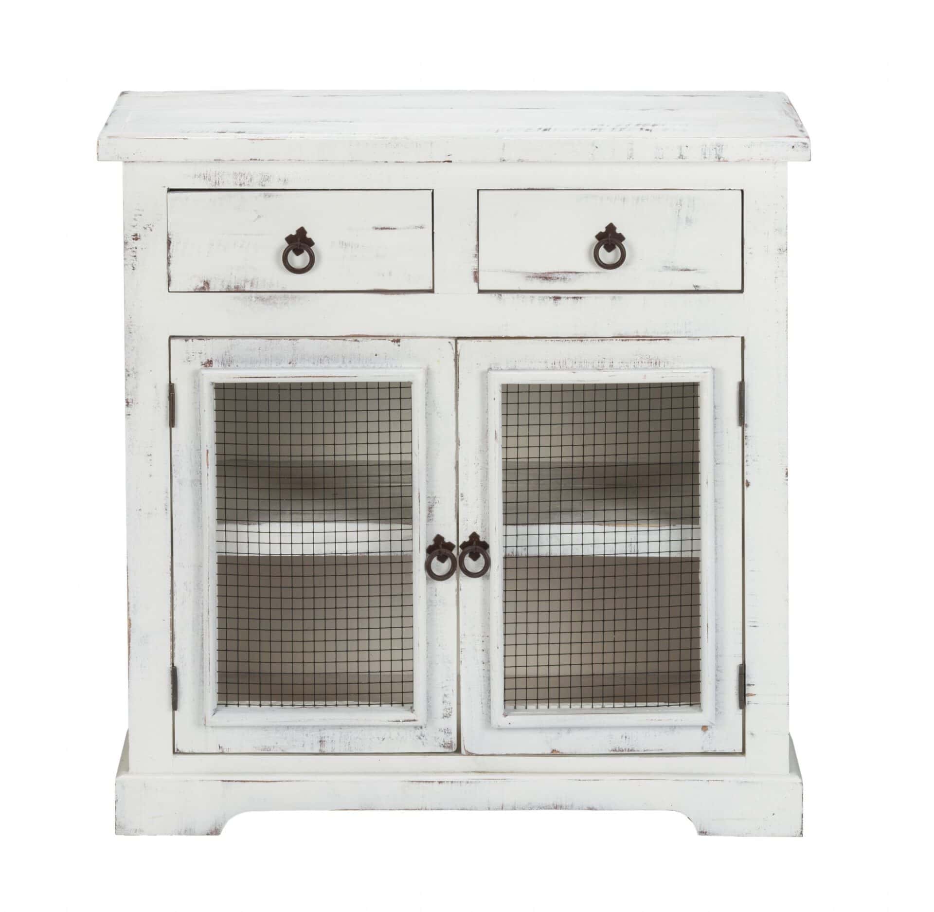Rustic White Wood and Wire Two Door Accent Cabinet 2 Rustic White Wood and Wire Two Door Accent Cabinet - Image 2
