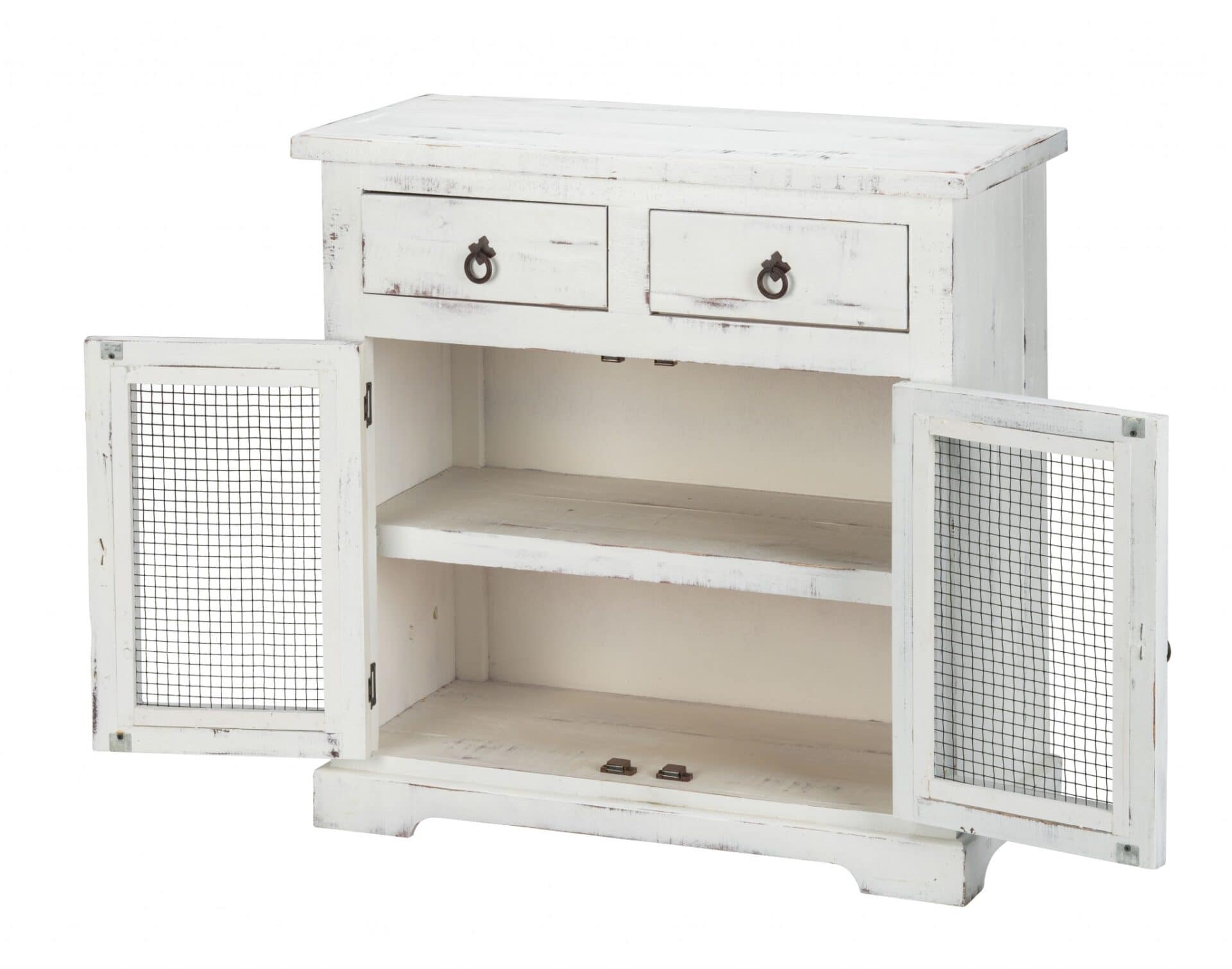 Rustic White Wood and Wire Two Door Accent Cabinet 3 Rustic White Wood and Wire Two Door Accent Cabinet - Image 3