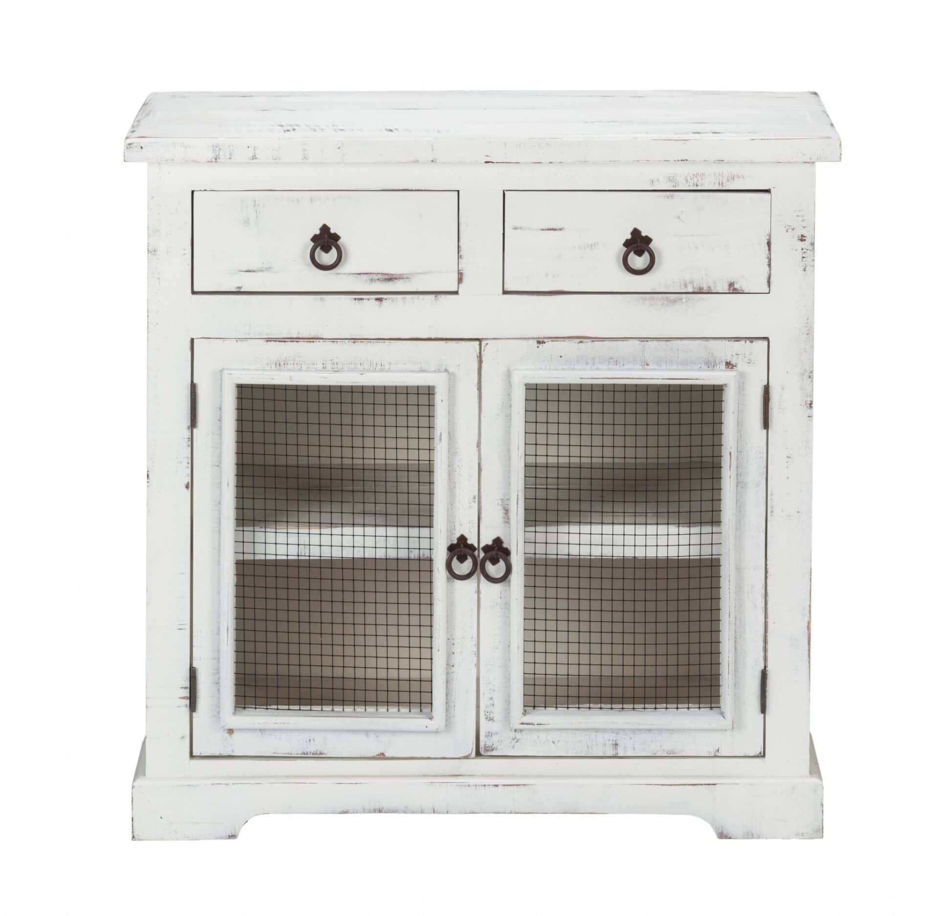 Rustic White Wood and Wire Two Door Accent Cabinet 4 Rustic White Wood and Wire Two Door Accent Cabinet - Image 4