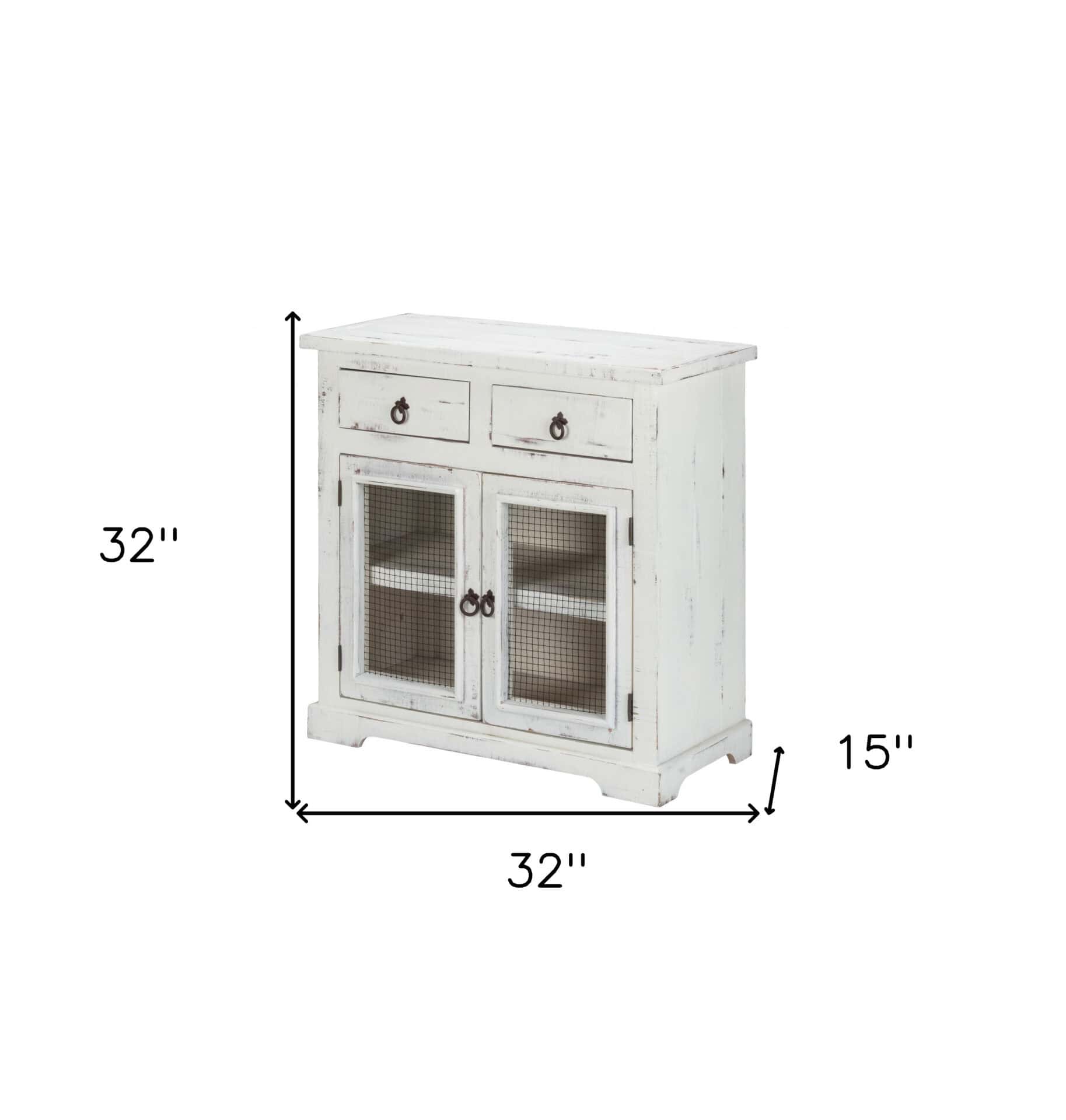 Rustic White Wood and Wire Two Door Accent Cabinet 7 Rustic White Wood and Wire Two Door Accent Cabinet - Image 7