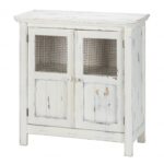 Rustic White Wood and Wire Farmhouse Two Door Accent Cabinet 8 Rustic White Wood and Wire Farmhouse Two Door Accent Cabinet